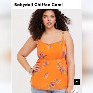 Torrid- chiffon babydoll style orange floral tank top size 1x